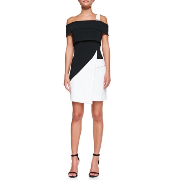 Mugler Off-the-Shoulder Colorblock Dress - Picture 1 of 9